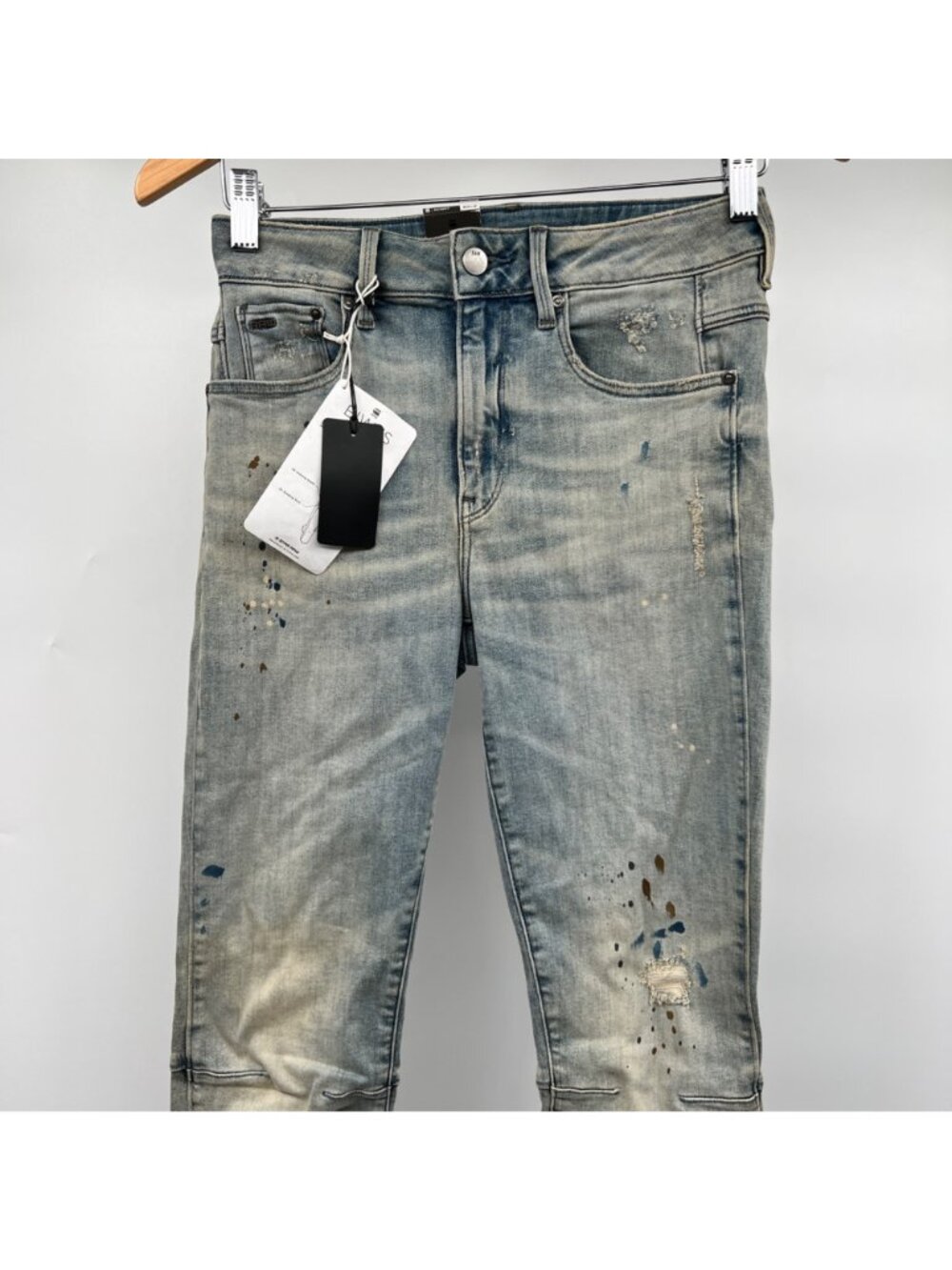 G-Star Raw Womens BIWES Skinny Jeans Distressed Paint Splatter Size 28x30 New - Picture 2 of 9